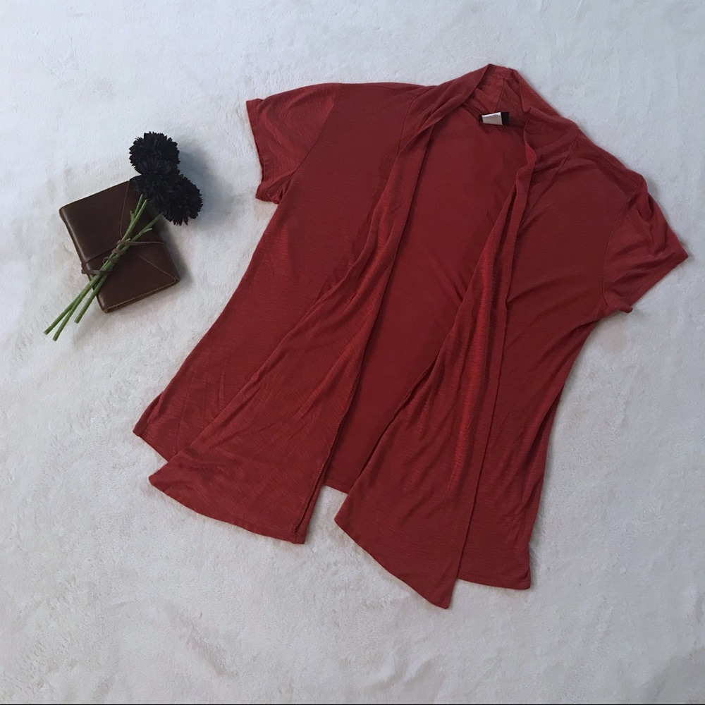 JK LA Open Short Sleeve Front Cardigan Size Medium Red Orange